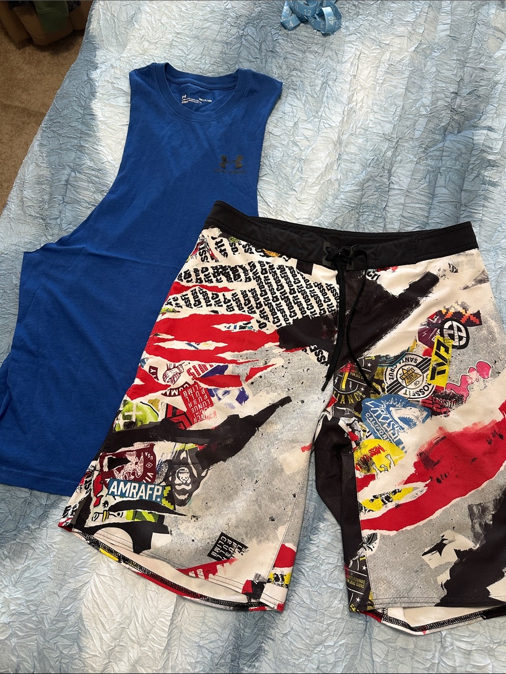 Under Armour Royal Blue Muscle Tank with Multicolor Graphic Board Shorts